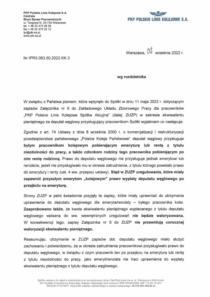 Pismo Dotycz ce Ekwiwalentu Za W giel Federacja Zwi zk w Zawodowych Pismo Dotycz ce Ekwiwalentu Za W giel Federacja Zwi zk w Zawodowych